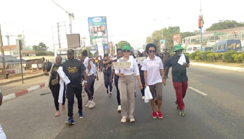 Selassie Ibrahim (3rd from right) leading the participants in the exercise