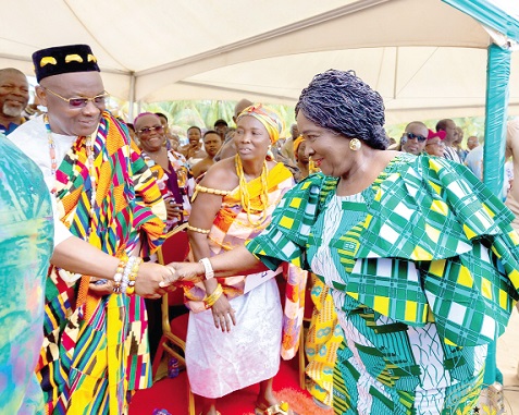 Vice-President  Professor Naana Jane Opoku-Agyemang being welcomed to the durbar grounds at Kedzi