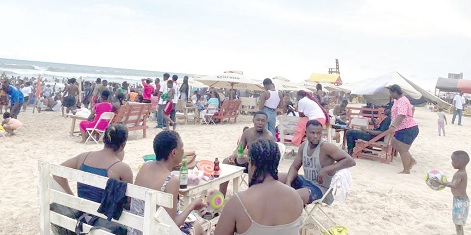Some family and friends taking time out to have fun at the Labadi beach during Easter Monday