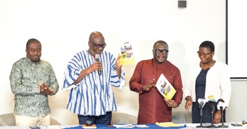 Prof Henry Kwasi Prempeh (2nd from left), Executive Director, CDD, launching the 2025 PIAC statutory report. With him are Richard Ellimah (2nd from right), Chairman, PIAC, and other dignitaries at the event