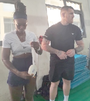 Sedem Ama (left) and her coach focused at the media workout