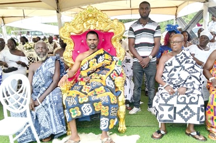 Nene Kweku-Otiti Animle VII (middle), Paramount Chief of the Osudoku Traditional area, with his divisional chiefs after the meeting.