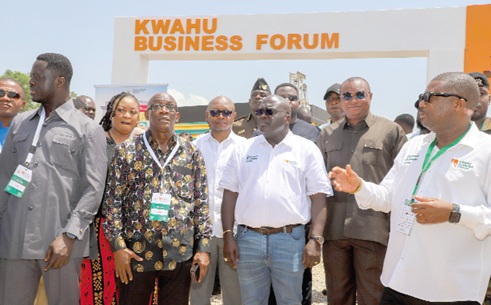 Julius Debrah (3rd from right), Chief of Staff, and guests at the Kwahu Business Forum