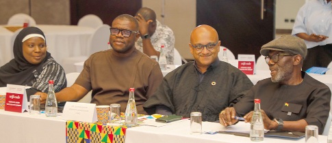 Larry Gbevlo-Lartey (right), President's Special Envoy to the Sahel, interacting with Zia Choudhury (2nd from right), United Nations Resident Coordinator in Ghana, and Padi Tetteh (2nd from left), Head, Operation Ghana, UNHCR, at the forum. Picture: ELVIS NII NOI DOWUONA
