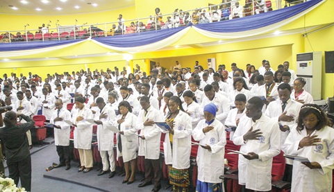 The inductees being sworn in at the ceremony in Accra. Picture: CALEB VANDERPUYE The inductees being sworn in at the ceremony in Accra. Picture: CALEB VANDERPUYE