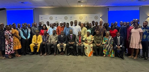 Ahmed Ibrahim (seated 4th left), Minister for Local Government, Chieftaincy and Religious Affairs, Worlanyi Kojo Foster (seated right), National Director of Advocacy and Partnerships at IJM, in a group photograph with participants at the event