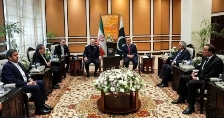 Pakistan's Prime Minister Shehbaz Sharif meets with Iranian Parliament Speaker Mohammad Bagher Ghalibaf and delegates/Screengrab/BBC