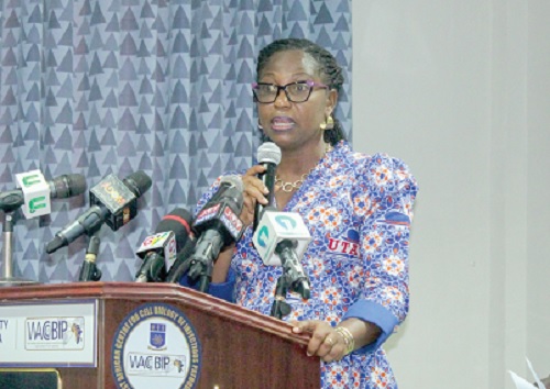 Prof. Vera Ogeh Fiador, National President, UTAG, addressing the press conference. Picture: ERNEST KODZI