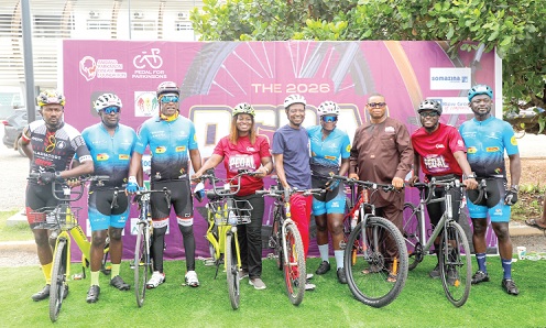 Dr Vida Obese (4th from left), Nuerologist and President, Anidaso Parkinson’s Disease Foundation, with Franklin Cudjoe (3rd from right), President, IMANI Centre for Policy and Education; Kojo Graham (3rd from left), Founder, Gladiators Cycling Club, and some participants in the event. Picture: ELVIS NII NOI DOWUONA 
