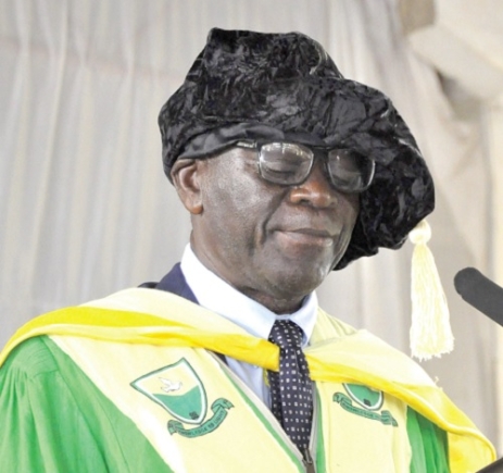 Prof. Kenneth Nyalemegbe (inset), President of EPUC, addressing the fresh graduates