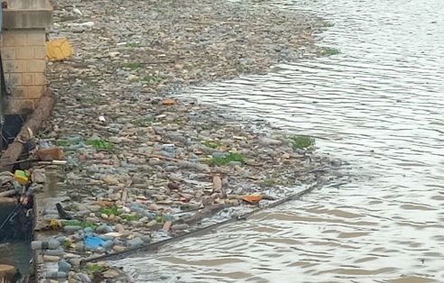 The Owabi Dam filled with plastic products
