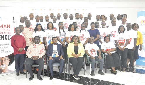 Kathleen Addy (seated middle), Chairperson of NCCE, Worlanyo Kojo Foster (seated, second left), National Director of IJM Advocacy and Partnerships, and the participants