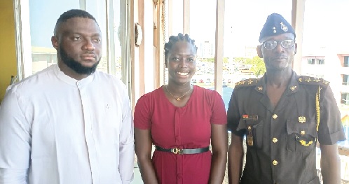 DSP Abass Mohammed Ayamga (right), with Grace Antonia Apia-Kweku, Secretary, and Nathaniel Kuditchar (left), Vice-President, after their swearing-in ceremony at the Theodosia Okoh Hockey Stadium