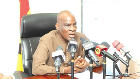 Haruna Iddrisu, Minister of Education, addressing the press conference at the ministry. Picture: BENEDICT OBUOBI