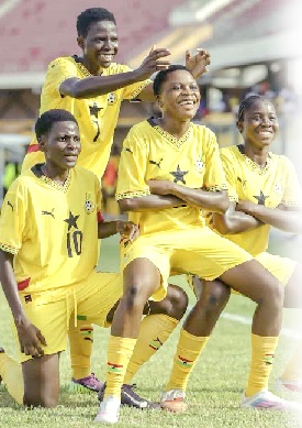 Players of the Black Maidens celebrating one of their goals against Togo last Saturday in Accra