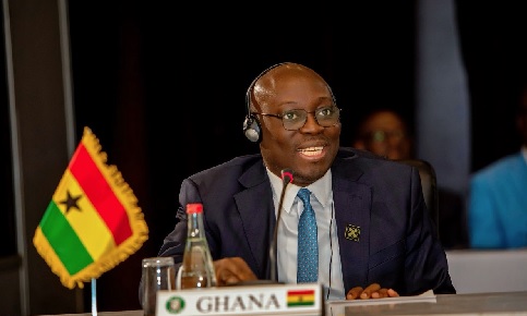 Dr Cassiel Ato Forson (left), Minister of Finance of Ghana and outgoing Board Chairman of the EBID, addressing the Annual General Meeting of the Bank in Accra.