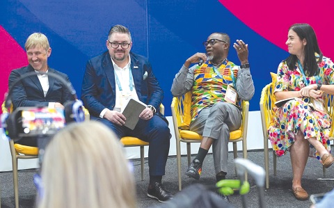 Francis Doku (2nd from right) joined a panel discussion on verified journalism in a deepfake and AI world at WTM