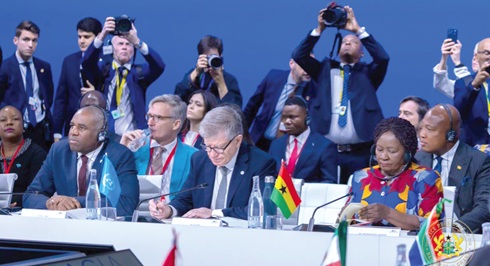 The Vice-President, Prof. Naana Jane Opoku-Agyemang (seated right). Behind her is Samuel Okudzeto Ablakwa, Minister of Foreign Affairs