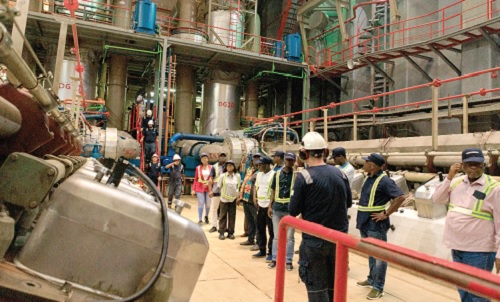 The journalists at one of the engine halls of Karpowership