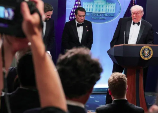 US President Donald Trump holds a news conference at the White House, following a shooting incident during the annual White House correspondents’ dinner, in Washington, DC, April 25 [Jonathan Ernst/Reuters]