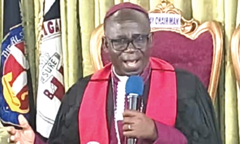 Rt Rev. Ebenezer Popeson Adjei (inset), Bishop of the Tema Diocese of the Methodist Church Ghana, speaking at the event