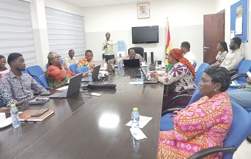 Dr Fred Nana Poku (head of table), Director, Technical Services, Ghana AIDS Commission, speaking on behalf of Dr Kharmacelle Prosper Akanbong, the Director-General of the commission, at the inauguration in Accra