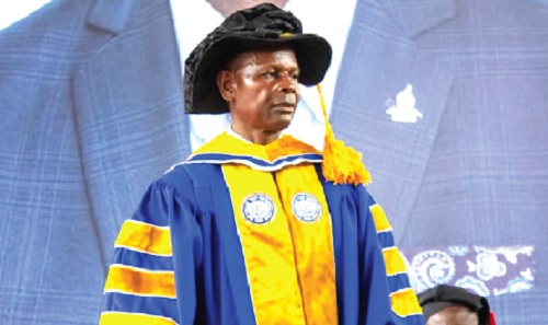 Prof. Daniel Ganu in academic regalia during his induction as Vice-Chancellor of Valley View University