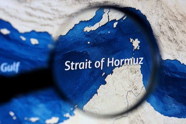 A map showing the Strait of Hormuz is seen in this illustration taken March 23, 2026. REUTERS/Dado Ruvic/Illustration