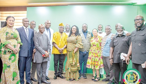 Ahmed Ibrahim (6th from left), Minister of Local Government, Chieftaincy and Religious Affairs, and Rita Odoley Sowah (7th from left), his Deputy, with Linda Ocloo (4th from right), Greater Accra Regional Minister, and Alhaji Amin Abdul-Rahman (3rd from left), Chief Director, Local Government Ministry, and some MMDCEs