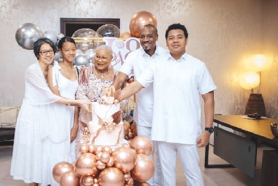 Rev Dr Aryee and her family during her 80th birthday celebration