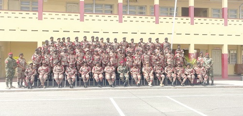 The newly commissioned officers together with Daniella Muwusi Ntow Sarpong, Chief Fire Officer, and Lt Col Jacqueline Dela Galley, the Commanding Officer of the Ghana Military Police, after the commissioning