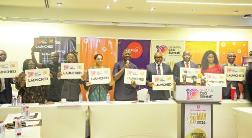 Moses Baiden Jnr (middle), CEO of Margins Group, declaring the event launched. Picture: CALEB VANDERPUYE