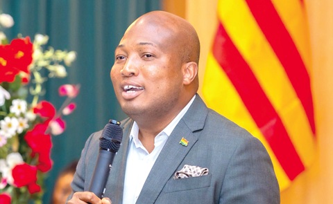 Samuel Okudzeto Ablakwa (right), Minister of Foreign Affairs, addressing the Ghanaian Community during a townhall meeting in Vic, Spain 