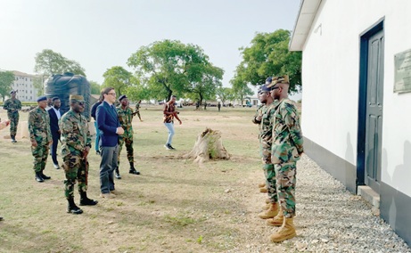 Frederik Landshoft (arrowed), the German Ambassador to Ghana, at the Wa Dog Kennel Facility of the Ghana Armed Forces