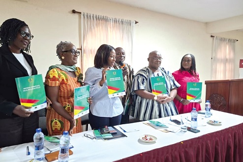 Dr Grace Ayensu-Danquah (3rd from left), Deputy Minister of Health, launching the policy document. With her are Dr Kharmacelle Prosper Akanbong (4th from left), acting Director-General of GAC, Kakra Essamuah (2nd from right), GAC Board Chair, and other dignitaries. Picture: SAMUEL OHENE EWUR