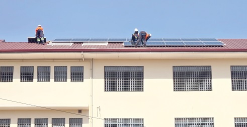 The solar panels being laid