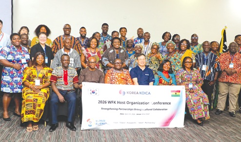 Dong Hyun Lee (seated 3rd from right), Country Director, KOICA, with Dr Juliette Dufie Otami (seated middle), Central Regional Director of Education, and other stakeholders after the conference. Picture: ELVIS NII NOI DOWUONA