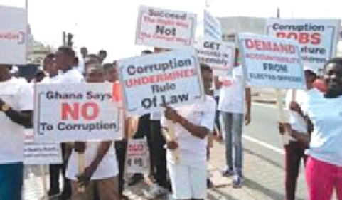 Some placard-bearing youth advocating an end to corruption in Ghana