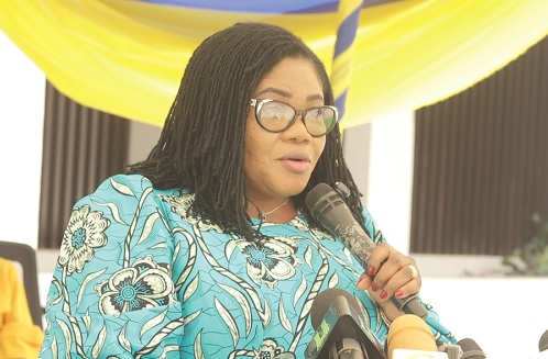 Dr Agnes Naa Momo Lartey (left), Minister for Gender, Children and Social Protection, launching the enrolment of newly eligible households of the leap programme.  Picture: EDNA SALVO KOTEY 