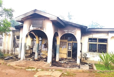 The burnt Sunyani Circuit Court and District Magistrate Court “B”