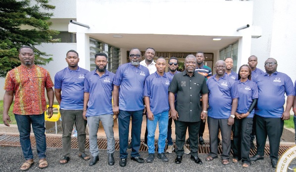Kwabena Yeboah (3rd right), SWAG President, James Gunu (4th right), Volta Regional Minister, with executives of Volta SWAG and other stakeholders