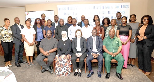 Shaima Hussein (seated 2nd from left ), Deputy Resident Representative, UNDP in Ghana, with some participants in the workshop at the Peduase Lodge