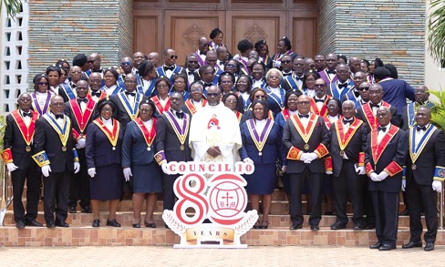 Some Senior Officers of Council 10, Brothers and Sisters of the Noble Order of Knights and Ladies of Marshall after the unveiling of the official anniversary logo