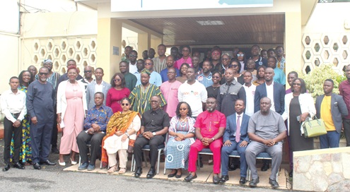 Professor Marian Dorcas Quain (seated middle), Deputy Director-General, CSIR; Wilhelmina Quaye (standing 2nd from right), Director, CSIR-STEPRI; Dr Paul Asante Danquah (seated right), Director, CSIR INSTI, with some officials and participants. Picture: ERNEST KODZI