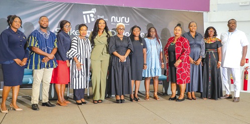 Lynn Osei-Bonsu (6th from left), Co-founder of Trailblazers Ghana, with Victoria Debrah (5th from left), wife of the Chief of Staff; Rebecca Ekpe (4th from right), Vice-President, GJA; Yvonne Adu Darko (6th from right), Senior Programme Officer, Domestic Violence Secretariat, and some dignitaries after the forum. Picture: ELVIS NII NOI DOWUONA