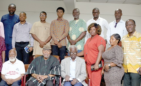 Brigadier General Nunoo Mensah (3rd from left),Captain Rtd. Dr Nyaho Nyaho-Tamakloe (2nd from left) with participants and some senior citizens after the meeting. Picture: BENEDICT OBUOBI