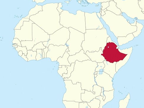 The map of Africa with Ethiopia (labelled red)