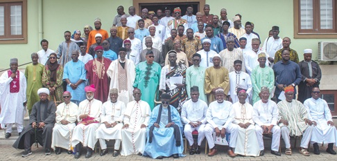 Sheikh Usmanu Nuhu Sharubutu (seated 6th from left), National Chief Imam, with Most Rev. Matthew Kwasi Gyamfi (5th from left), President, Catholic Bishops Conference; Baba Jamal (4th from left), MP, Ayawaso East Constituency; Ahmed Ibrahim (6th from right), Minister of Local Government, Chieftaincy and Religious Affairs, some dignitaries and participants. Picture: ERNEST KODZI