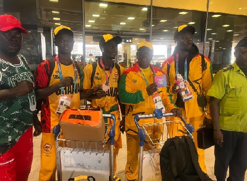 Amadu Mohammed and Coach Asare with other Black Bombers on arrival in Accra earlier this week