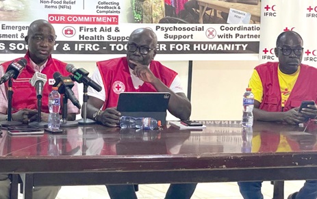 Noor Pwani (left), IFRC Country Coordinator; Eric Gregory Kwatia (middle), Secretary-General, Ghana Red Cross Society, and Thomas Aapore, Senior Programmes Officer IFRC‎